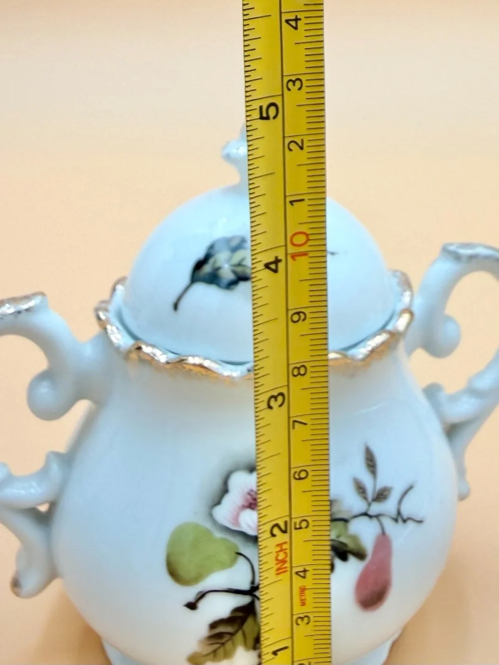 Vintage Lefton China Hand Painted Pear Blossom Creamer & Covered Sugar Bowl NE42